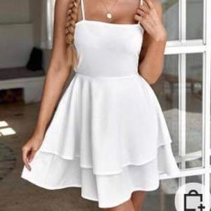 White Layered - Spaghetti Strap - High Cut Top Dress